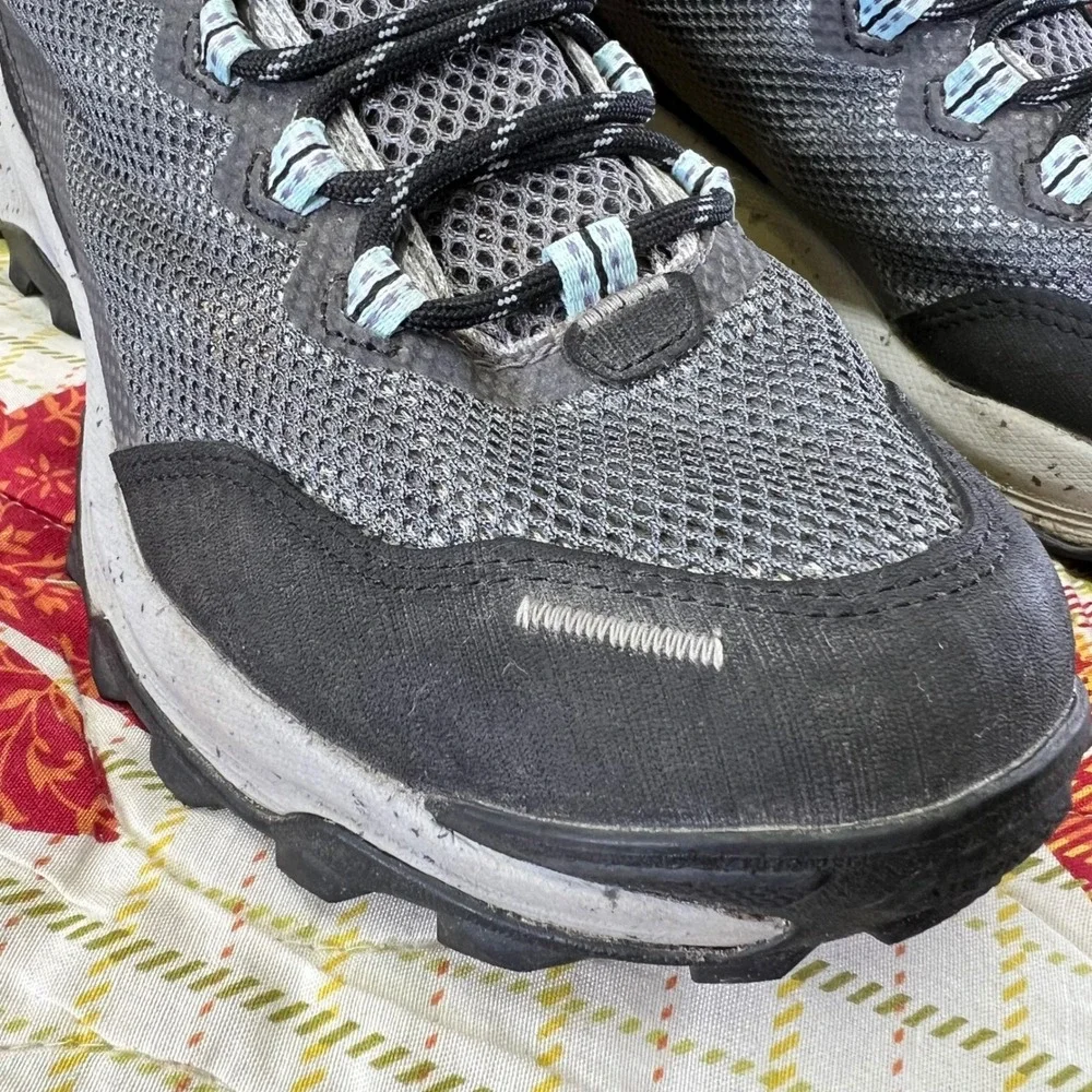Merrell Womens Hiking Boots Gore Tex Gray Light Blue Sz 7 Waterproof Trail Shoes